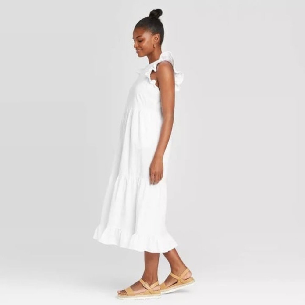 New Universal Thread White Tiered Ruffle Dress - Picture 2 of 7